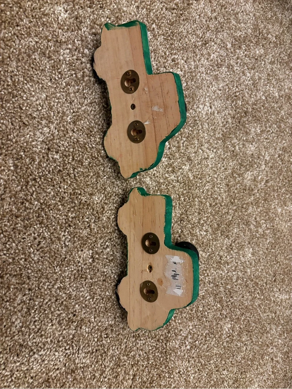 Pair of Wooden Green Pickup Truck Wall Hooks